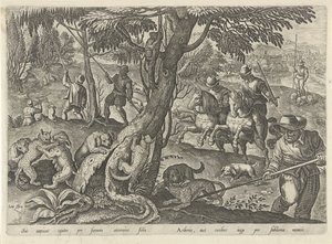 Jacht op wilde katten Jachttaferelen (název série) Ve kterém každý druh lovu, drůbeže a rybaření (název série) od Philips Galle