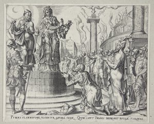 Judith ukazuje hlavu Holoferna lidem z Betulie od Philips Galle