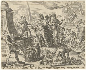 Král Josiáš nechal znesvětit obětní místo v Bételu Historie krále Josiaha (název série) od Philips Galle