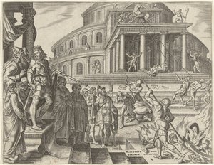 Král Josiáš nechává odstranit koně a vozy na počest slunce Historie krále Josiaha (název série) od Philips Galle