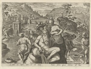 Nachtelijk vissen se setkal s een hengelem Jachttaferelen (název série) Ve kterém každý druh lovu, drůbeže a rybaření (název série) od Philips Galle