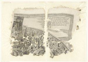 Pravý horní roh otisku scény od Cebes Tabula Cebetis Carta Vitae (název na objektu) od Philips Galle