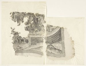 Pravý dolní roh otisku scény od Cebes Tabula Cebetis Carta Vitae (původní název) od Philips Galle