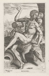 Riviergod Nil Nilvs (název na objektu) Rivier-en zeegoden (název série) Elegantní portréty mořských polobohů a tuleňů Amnicus (název série) od Philips Galle
