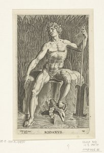 Riviergod Rhone Rodanvs (název na objektu) Rivier-en zeegoden (název série) Elegantní portréty mořských polobohů a lachtanů (název série) od Philips Galle