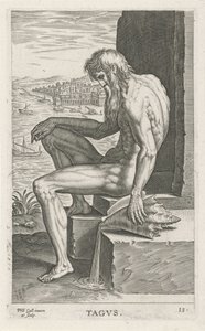 Riviergod Tagus Tagvs (název na objektu) Rivier-en zeegoden (název série) Elegantní portréty mořských polobohů a tuleňů Amnicus (název série) od Philips Galle