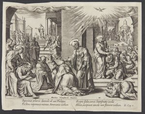 Sv. Petr, sv. Jan a sv. Filip vkládají ruce na pokřtěné v Samaří od Philips Galle