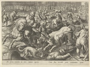 Stierengevecht Jachttaferelen (název série) Ve kterém každý druh lovu, drůbeže a rybaření (název série) od Philips Galle