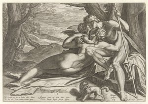 Venuše a Adonis s Amorem Příběh Adonise (název série) od Philips Galle