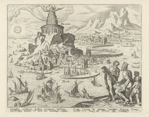 Alexandrijský maják Pharos (název na objektu) Osm divů světa (název série) od Philips Galle