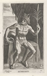 Zeegod Achelous Acheolvs (název na objektu) Rivier-en zeegoden (název série) Elegantní portréty mořských polobohů a lachtanů (název série) od Philips Galle
