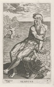 Zeegod Glaucus Glavcvs (název na objektu) Rivier-en zeegoden (název série) Elegantní portréty mořských polobohů a tuleňů Amnicus (název série) od Philips Galle