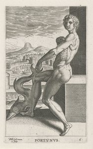 Zeegod Portunus Portvnvs (název na objektu) Rivier-en zeegoden (název série) Elegantní portréty mořských polobohů a lachtanů (název série) od Philips Galle