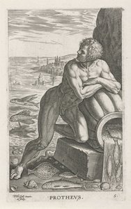 Zeegod Protheus Prothevs (název na objektu) Rivier-en zeegoden (název série) Elegantní portréty mořských polobohů a tuleňů Amnicus (název série) od Philips Galle