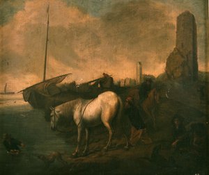 Strandung mit Pferden und Fischern