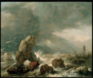 Bouřlivé moře se třemi loděmi v nouzi od Philips Wouwerman