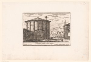 Pohled na chrám Vesta Tempio della Dea Veste (název na objektu) Pohledy na starověký a moderní Řím (název série) Varie Vedute di Roma Antica, e Moderna (název série)