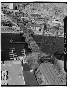 Most přes řeku Norwalk, Norwalk, Connecticut (čb fotografie) od Photographer American