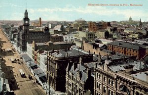 Elizabeth Street, ukazující GPO, Melbourne (barevná fotografie)