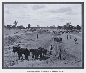 Hloubení kanálů pro zavlažování v Berembea, NSW (černobílá fotografie) od Photographer Australian