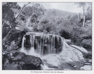 The Weeping Rock, Wentworth Falls, Blue Mountains (černobílá fotografie) od Photographer Australian