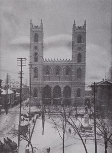 Notre Dame v zimě, Montreal (černobílá fotografie)