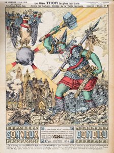 Bůh Thor, nejbarbarštější z barbarských božstev Starého Německa, z Dějin třetí republiky, sv. I, Politické dějiny, nakl. 1933 (barevné lito)