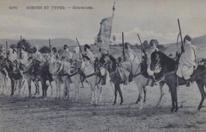 Maročtí Goumiers, muslimští vojáci, kteří sloužili pod francouzskou armádou Afriky (č/b foto)
