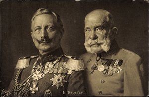 Pruský císař Vilém II. s rakouským císařem Františkem Josefem I., věrnost (čb fotografie) od Photographer German