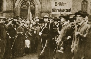 "Bratři, nestřílejte!", protest v Berlíně, listopad 1918 (sépiová fotografie) od Photographer German
