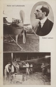 Francouzský letec Hubert Latham a jeho letadlo (č/b foto) od Photographer German