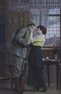 Německý voják se loučí se svou ženou před odchodem do války (barevné foto) od Photographer German