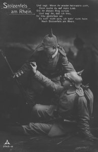 Hrad Stolzenfels na řece Rýn, německá vlastenecká vojenská pohlednice (černobílá fotografie) od Photographer German