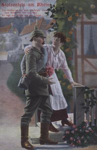 Hrad Stolzenfels na řece Rýn, německá vlastenecká vojenská pohlednice (barevné foto) od Photographer German