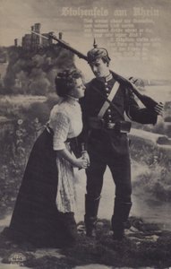 Hrad Stolzenfels na řece Rýn, německá vlastenecká vojenská pohlednice (černobílá fotografie) od Photographer German