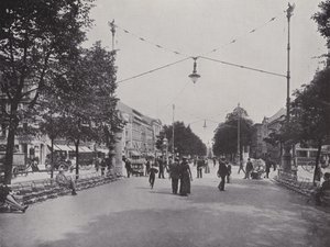 Unter Den Linden, Mittelallee a pohled na pomník Fridricha Velikého (č/b foto) od Photographer German