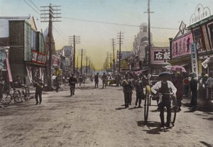 Japonsko, kolem roku 1912: Theatre Street, Yokohama (foto) od Photographer Japanese