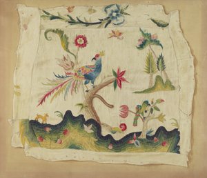 Crewel Embroidered Chair Seat, c. 1936.