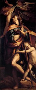 Svatý Roch Světec nese na noze morový bubon. Obraz Francesca Mazzucchelliho dit il Morazzone (1573-1626) 1610-1615 Rozměr.240x100 cm Milán, Občanské sbírky Castello Sforzesco