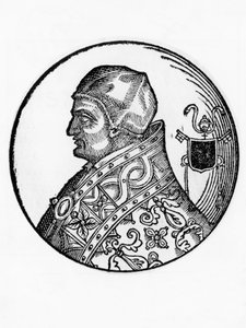 Portrét Sabiniana (zemřel 606), 65. papež katolické církve z roku 604, rytina od Blaise Nicolas Le Sueur
