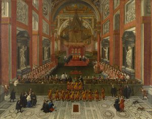 Benedikt XIII. předsedající provinční římské synodě z roku 1725, bazilika sv. Jana v Lateránu, 1725