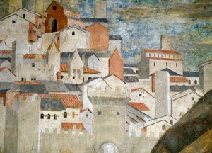 Detail královny ze Sáby adorující most vyrobený ze dřeva pravého kříže, Jeruzalém, dokončeno 1464 detail fresky z 55432 od Piero della Francesca