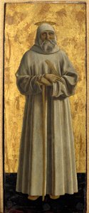 Polyptik z Misericorde: Panna z Misericorde, obklopená svatými. Detail zobrazující svatého Benedikta z Nursie. Malba na dřevě od Piera della Francesca (1415/20-1492) 1445-1460 Rozm. 54x21 cm Sansepolcro, Pinacoteca Comunale od Piero della Francesca