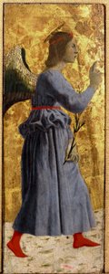Polyptik z Misericorde: Panna z Misericorde, obklopená svatými. Detail představující anděla Zvěstování. Malba na dřevě od Piera della Francesca (1415/20-1492) 1445-1460 Rozm. 55x20 cm Sansepolcro, Pinacoteca Comunale od Piero della Francesca