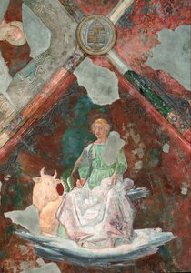 Svatý Lukáš. Detail fresky připisované Piero della Francesca (1410 / 1420-1492). kaple San Michele. Bazilika Santa Maria Maggiore (Svatá Maria Major), Řím. od Piero della Francesca