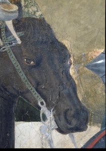Legenda o pravém kříži, Konstantinovo vítězství v bitvě u Milvijského mostu, detail koňské hlavy, dokončeno 1464 freska viz také 116343