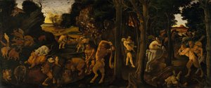 A Hunting Scene, c.1494-1500 (tempera a olej převedeny na Masonite) od Piero di Cosimo