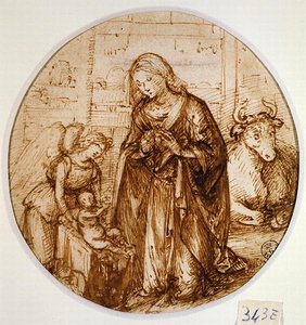 Adoration of the Child (pero a inkoust na papíře) od Piero di Cosimo