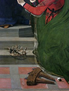 Panna a dítě na trůnu obklopené svatými, detail (olej a tempera na panelu, cca 1493) od Piero di Cosimo
