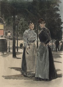 Dvě obyčejné ženy na bulváru, ilustrace z „La Femme a Paris“ od Octave Uzanne (1851-1931) 1894 (barevná rytina) od Pierre (after) Vidal